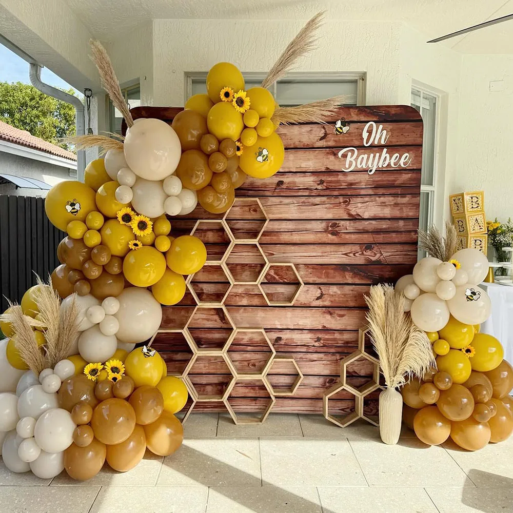 Bee Balloon Arch Set Mustard Yellow Sand White Brown Bee Balloon Suitable for Bee Shower Party Decoration, Gender Reveal Mom Bee Party Autumn