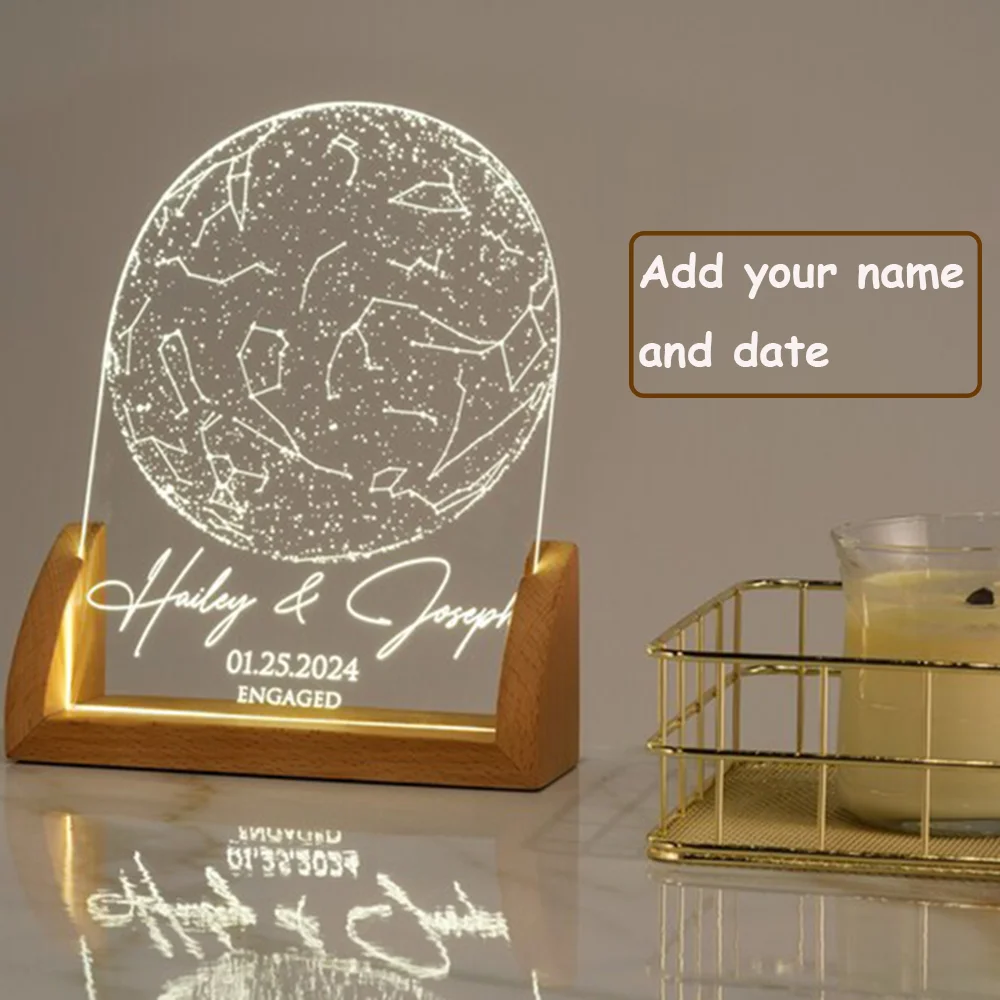 Custom Star Map by Date Personalized Constellation LED Night Light Romantic Gift for Couples Engagement Anniversary Birthday