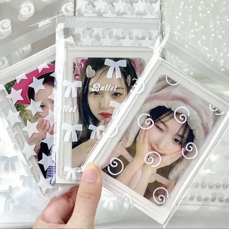 50Pcs Clear Photocard Sleeves INS Photocard Protector Bag Cute Bowknot Print Self-adhesive Opp Self Sealing Bag Card Sleeve Gift