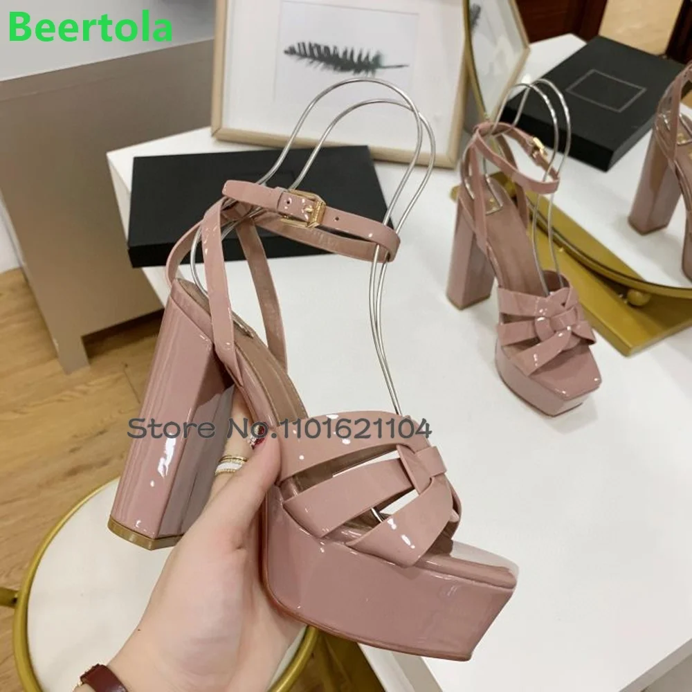 Platform Chunky Heel Luxury Sandals For Female Women 2024 New Square Toe Ankle Buckle Strap Summer Elegant Fashion Sexy Shoes