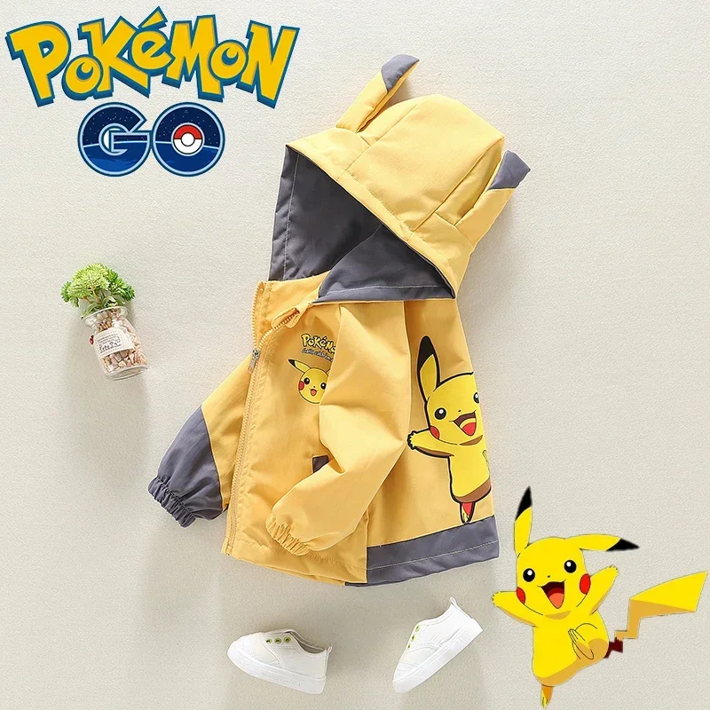 

New Cartoon Pokemon Pikachu Boy Jacket Coat Keep Warm Spring Autumn 1-4 Years Old Child Baby Clothes Baby's Top Handsome Jacket