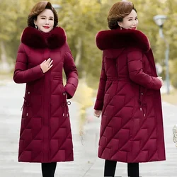 Chaqueta de invierno para madre de mediana edad, Parkas con capucha y cuello de piel, abrigo grueso suelto, Parka cálida con cremallera, prendas de vestir femeninas