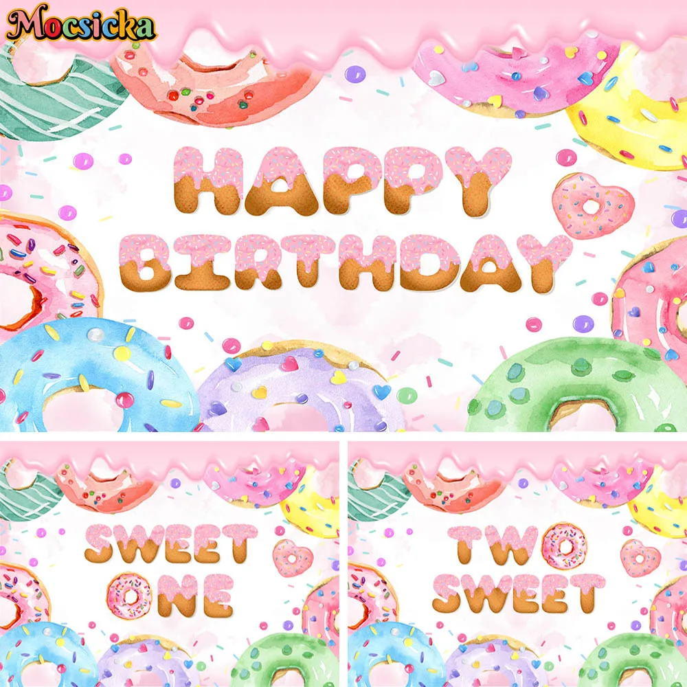 

Donut Sweet One Backdrop Girl Birthday Party Portrait Photo Shoot Ice Cream Candy Cake Table Decor Props Baby Shower Background