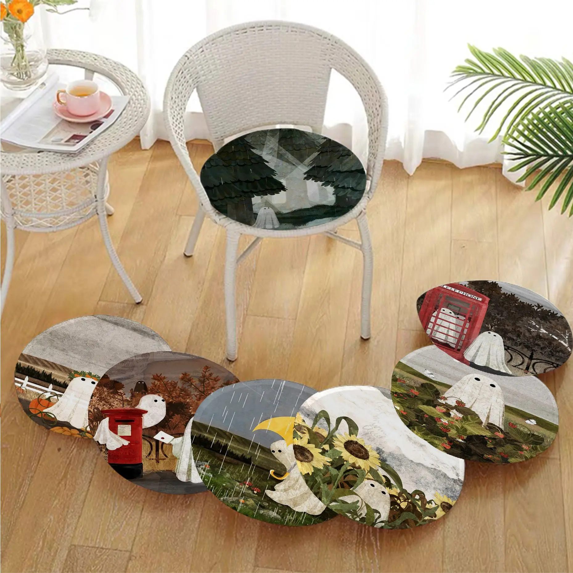 Ghost In The Greenhouse Tie Rope Chair Mat Soft Pad Seat Cushion For Dining Patio Home Office Indoor Outdoor Garden Sofa Decor