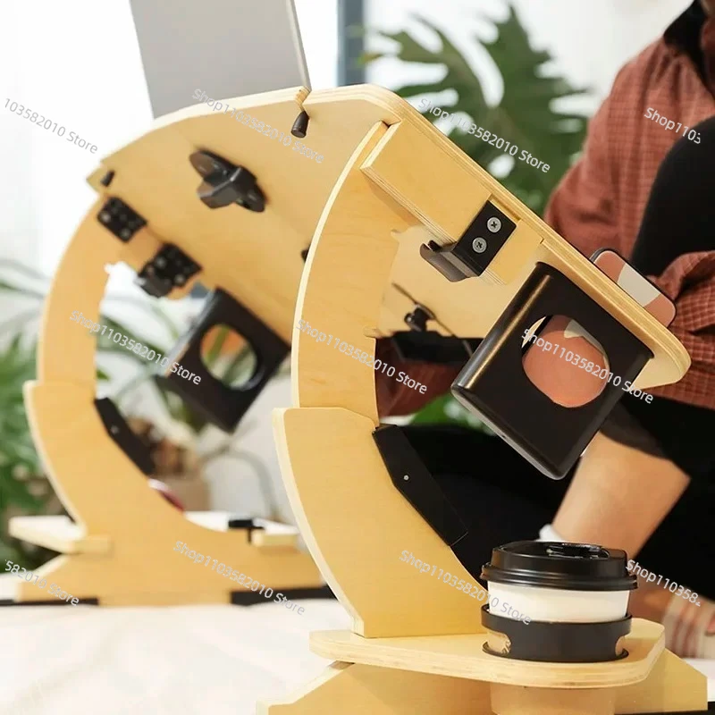 Desktop Computer Stand Portable Foldable Multi-Functional Reclining Desk, 360° Adjustable Wooden Laptop Stand