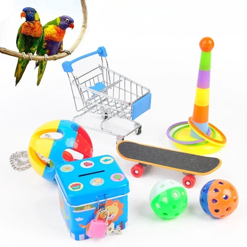 Parrot Bird Toy Parrot Bite Chewing Toy Pet Bird Swing Ball Standing Toy Plastic Rings Training Intelligence Toy Ferrule Decor