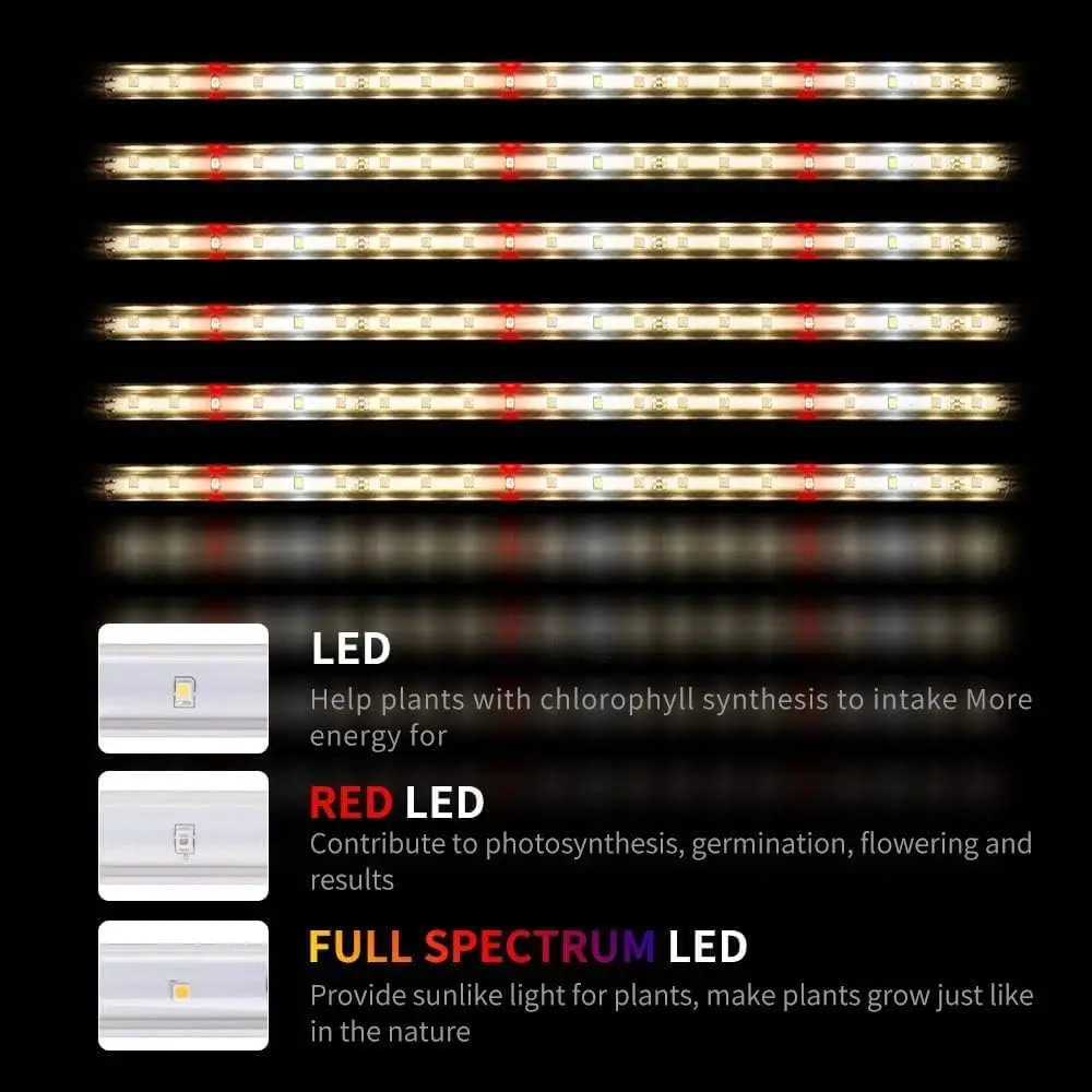 T5 6 Packs Led Grow Light 3500K 6500K＆Red LED Auto Cycle Timer 3/6/12H Dual Channel 4 Brightness Grow Lamp for Indoor Plants