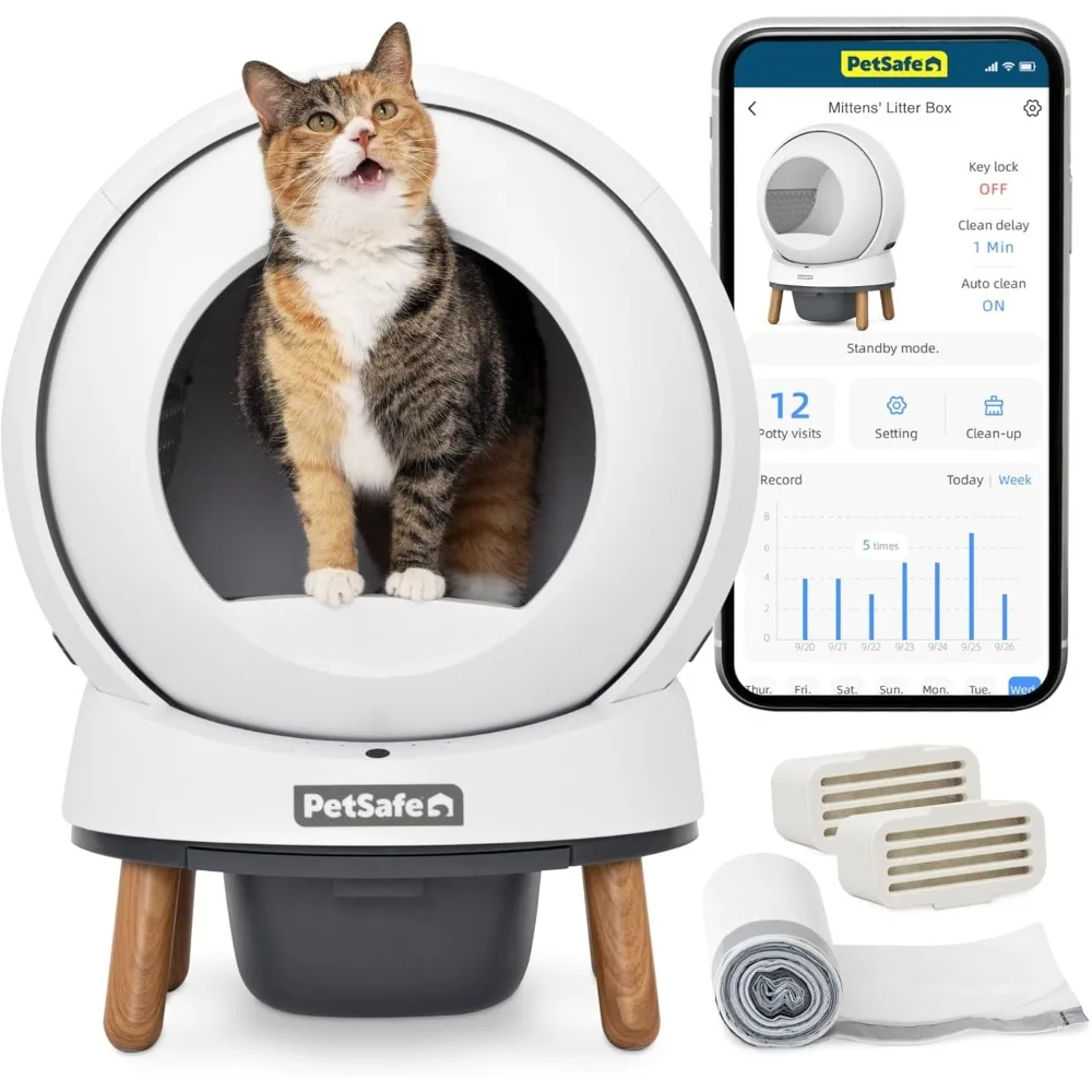 Automatic Self-Cleaning Cat Litter Box – Advanced Odor Control – App Controlled with Health Monitoring – Works with Any Litter