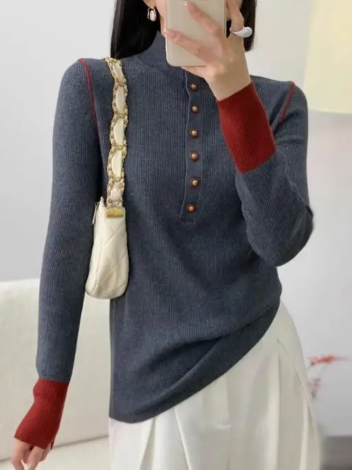 

Теплый вязаный свитер для похудения, женский осенне-зимний свитер с высоким воротником, базовый слой, универсальный топ Fce Long Sve