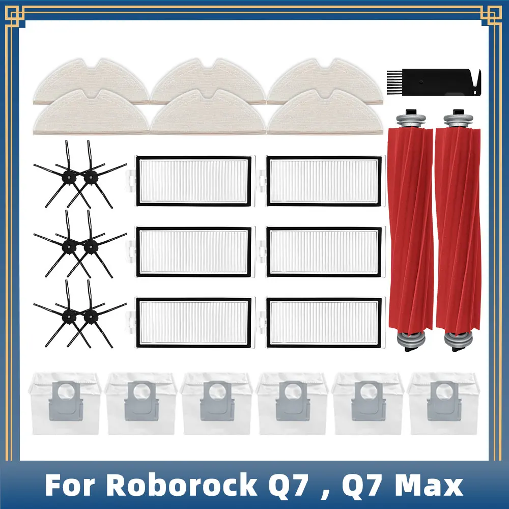 Robô Vácuo Peças de Reposição Acessórios Lado Principal Escova Filtro Hepa, Mop Saco De Pó Compatível com Roborock Q7 , Q7 Max Plus