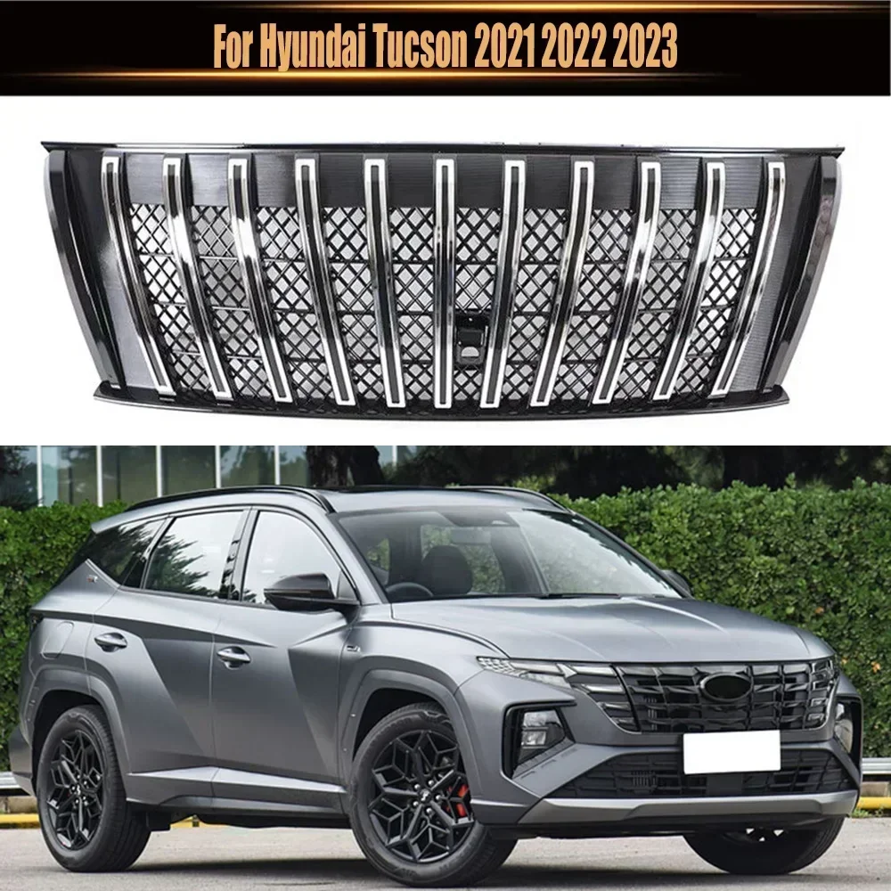 

For Hyundai Tucson 2021 2022 2023 High Quality Chrome Plated Or Gloss Black Front Bumper Grille Radiator Grille 1PCS Suitable