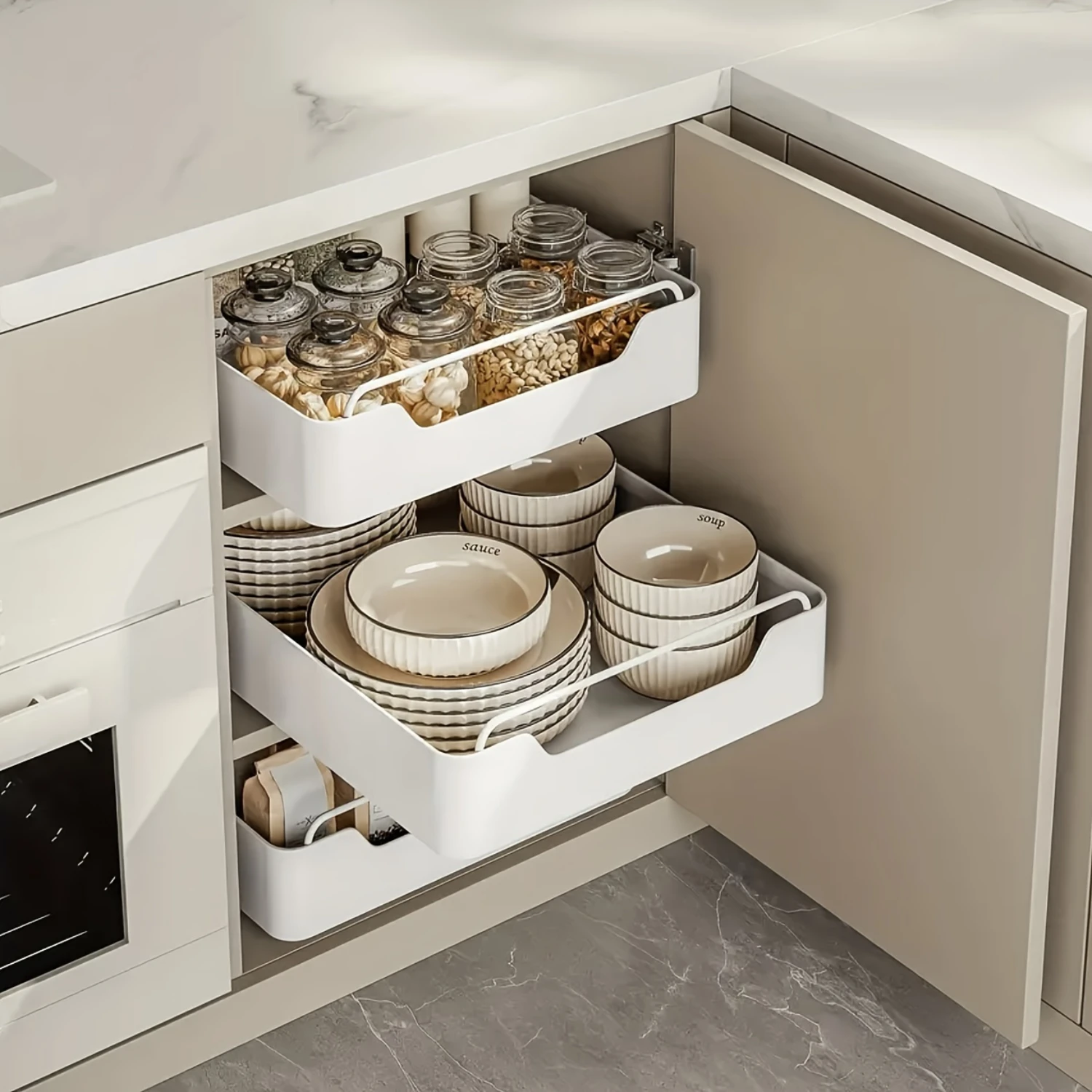 

1pc Pull-Out Kitchen Cabinet Organizer – Durable, Smooth Sliding, Easy Installation – Perfect for Under Sink of Dishes, Ute