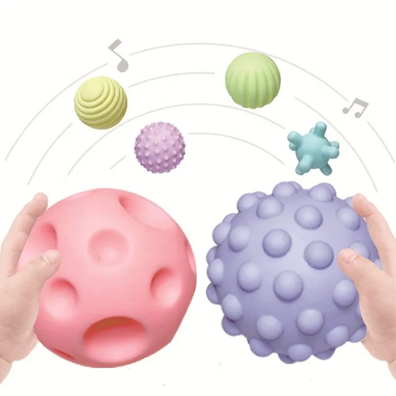 4PCS Set Soft Rubber Multi-Texture Baby Grab Ball Toy Exercise Grasp Ability Hand Grab Ball