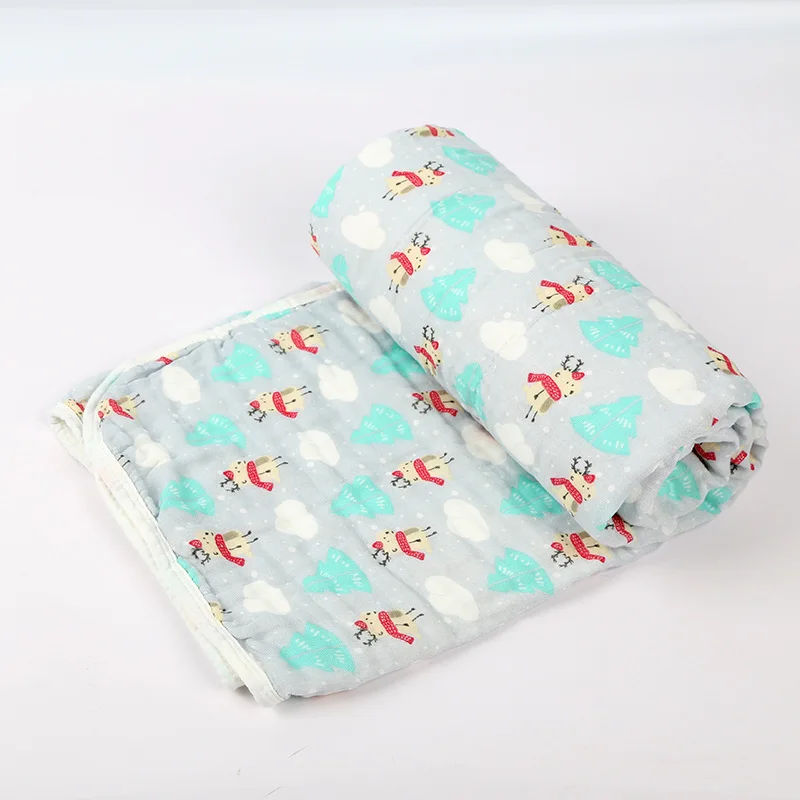 1 Piece Wasoyoli Swaddles 110*110cm 6 Layers 100% Seersucker Muslin Cotton High Density Christmas Blankets Bath Hold Wraps