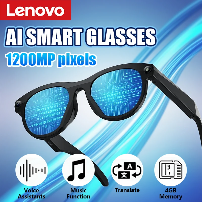 Lenovo 2026 ChatGPT4.0 8KHD Smart AI Glasses Color Changing 1200MP Translate Camera Bluetooth Call Voice Assistant Music Control