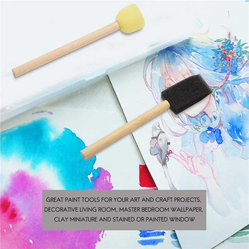 B23B 24X Pincel de esponja de espuma de tinta redonda em vários formatos e tamanhos, esponjas de aquarela para pintura, artesanato