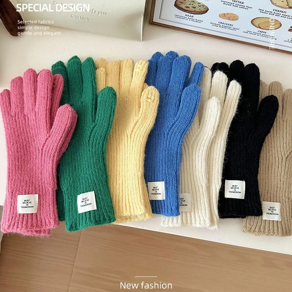 Guantes de punto de Color caramelo para pantalla táctil, guantes cálidos para estudiantes, guantes de lana de Color sólido, mitones a prueba de viento para exteriores, Invierno