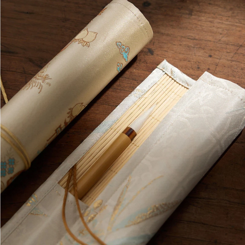 Bamboo Retro High Appearance Calligraphy Brush Roll Curtain Beginner Chinese Ink Brush Protection Portable Art Storage Organizer
