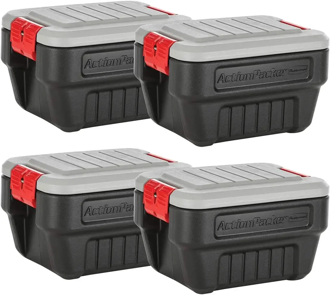 

Bestseller8 Gal Lockable Storage Box Pack of 4, Outdoor, Industrial, Rugged, Grey and Black