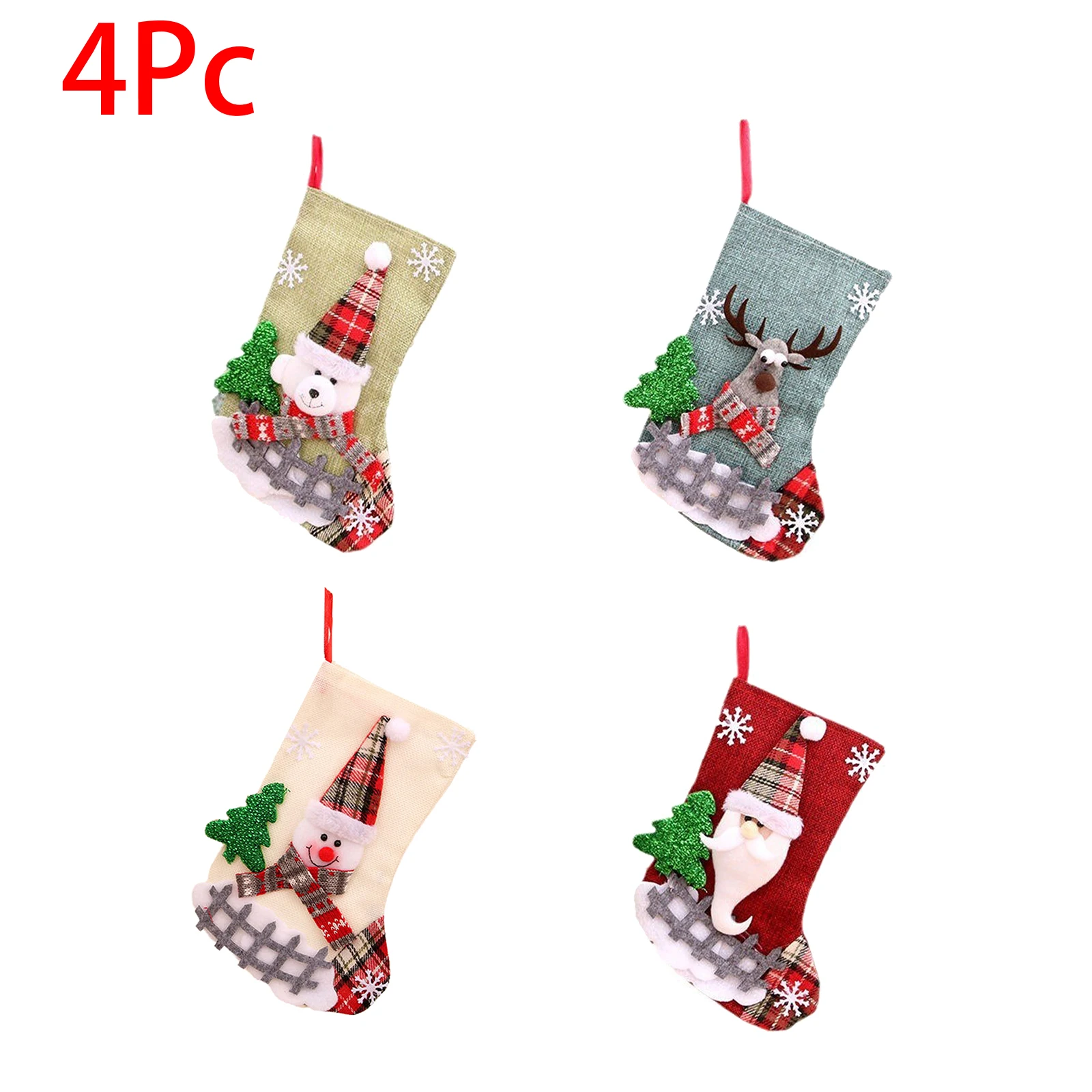 ファミリークリスマスストッキング 鹿のノーム サンタ 雪だるま クマ チェック柄 クリスマスストッキング ホリデー クリスマスデコレーション 子供へのギフト