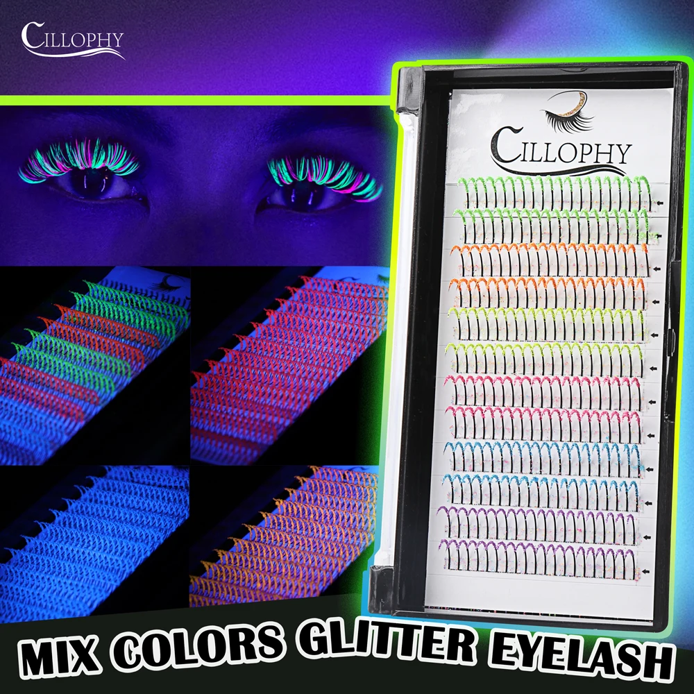 Mix Colors Glitter Eyelash Extensions Fashion Diamond Shiny Colorful False Russian Volume Individual Lashes Fans Party Cosplay