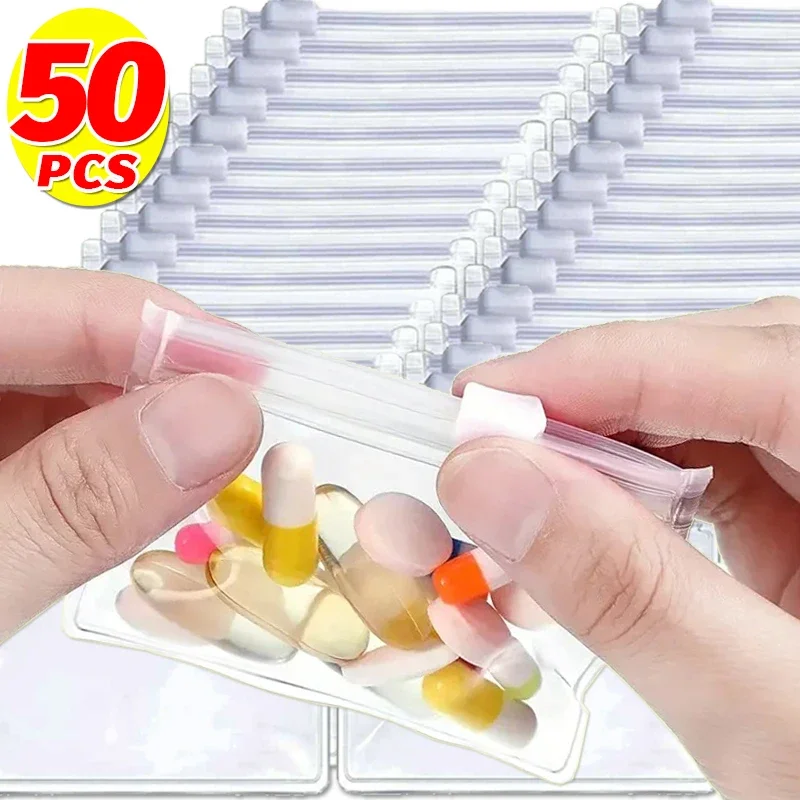 5/50PCS Mini Pill Dispenser Bags Protable Travel Jewel Pouch with Sliding Zipper Self-sealing Waterproof Storage Organization