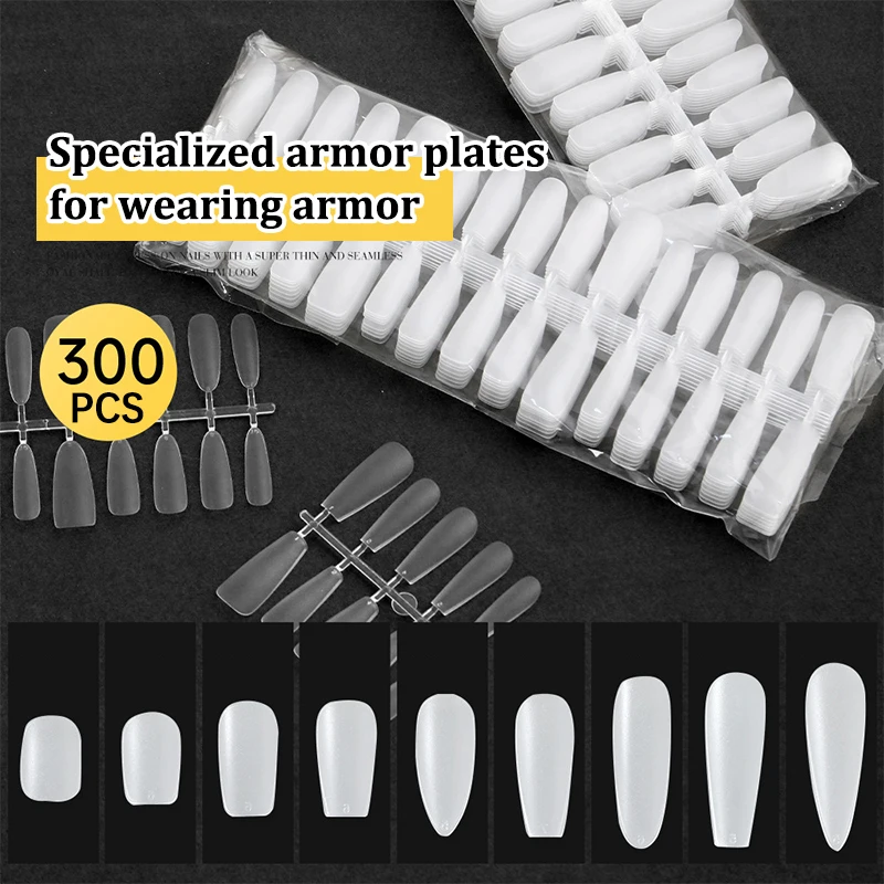

300 Pcs/Bag Fake Nail Tips Matte Coverage Transparent False Nails Tips Gel Nails Extension Diy Practice Nail Tool