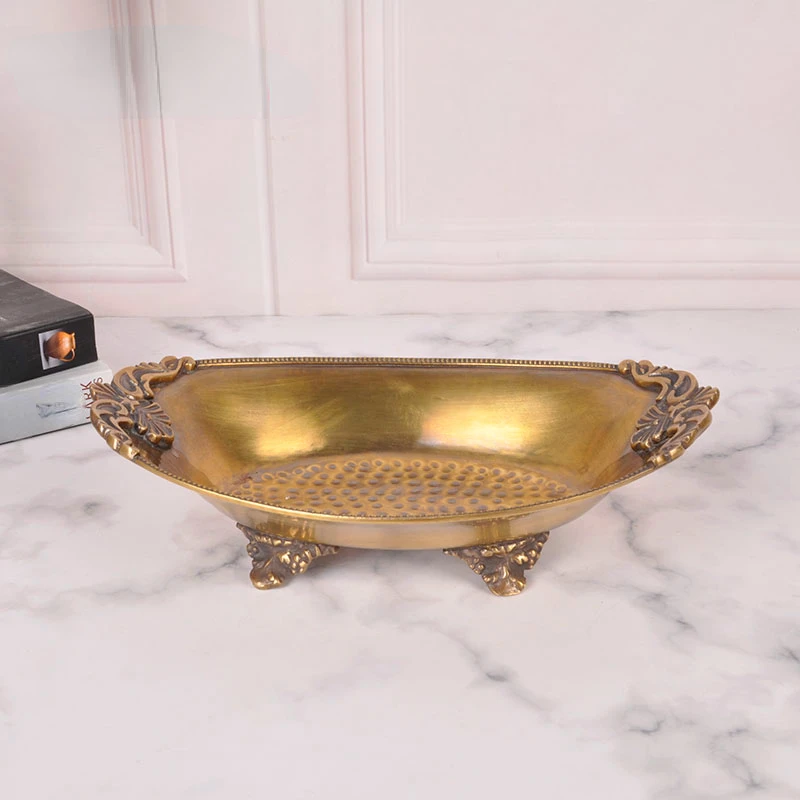 Pure Copper Vintage Dried Fruit Tray Candy Plate Key Storage Jewelry Jewelry Decoration Luxury High-End Villa Soft Decoration