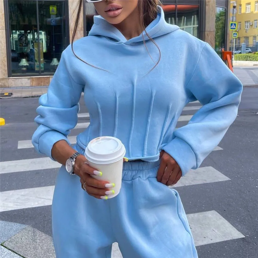 TrendNew Women'S Autumn And Winter Fashion Waist Hooded Sweater Casual Leggings Two Piece Set