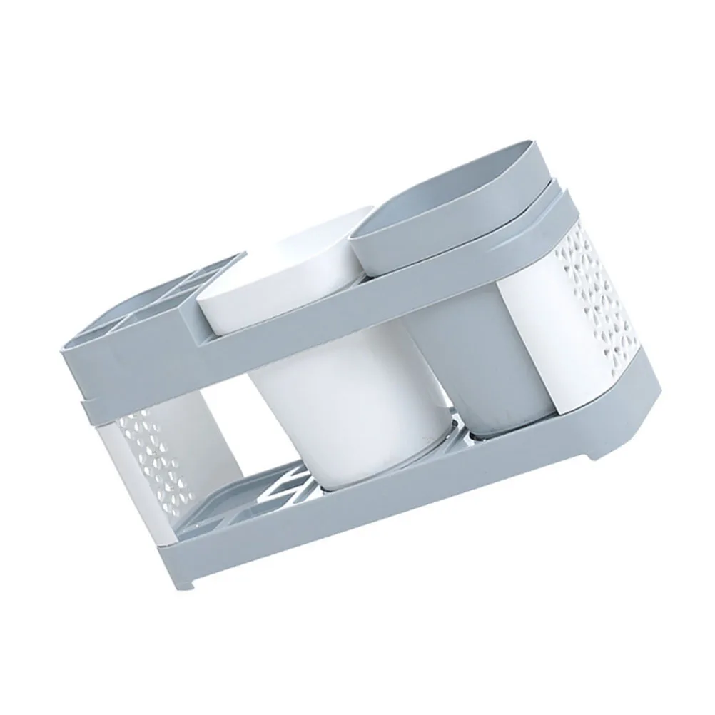 حامل فرشاة الأسنان، رمادي أبيض، منظم حمام متعدد الوظائف لسطح المكتب، رف كوب بلاستيكي للاستخدام المنزلي للأزواج، آمن من البولي بروبيلين