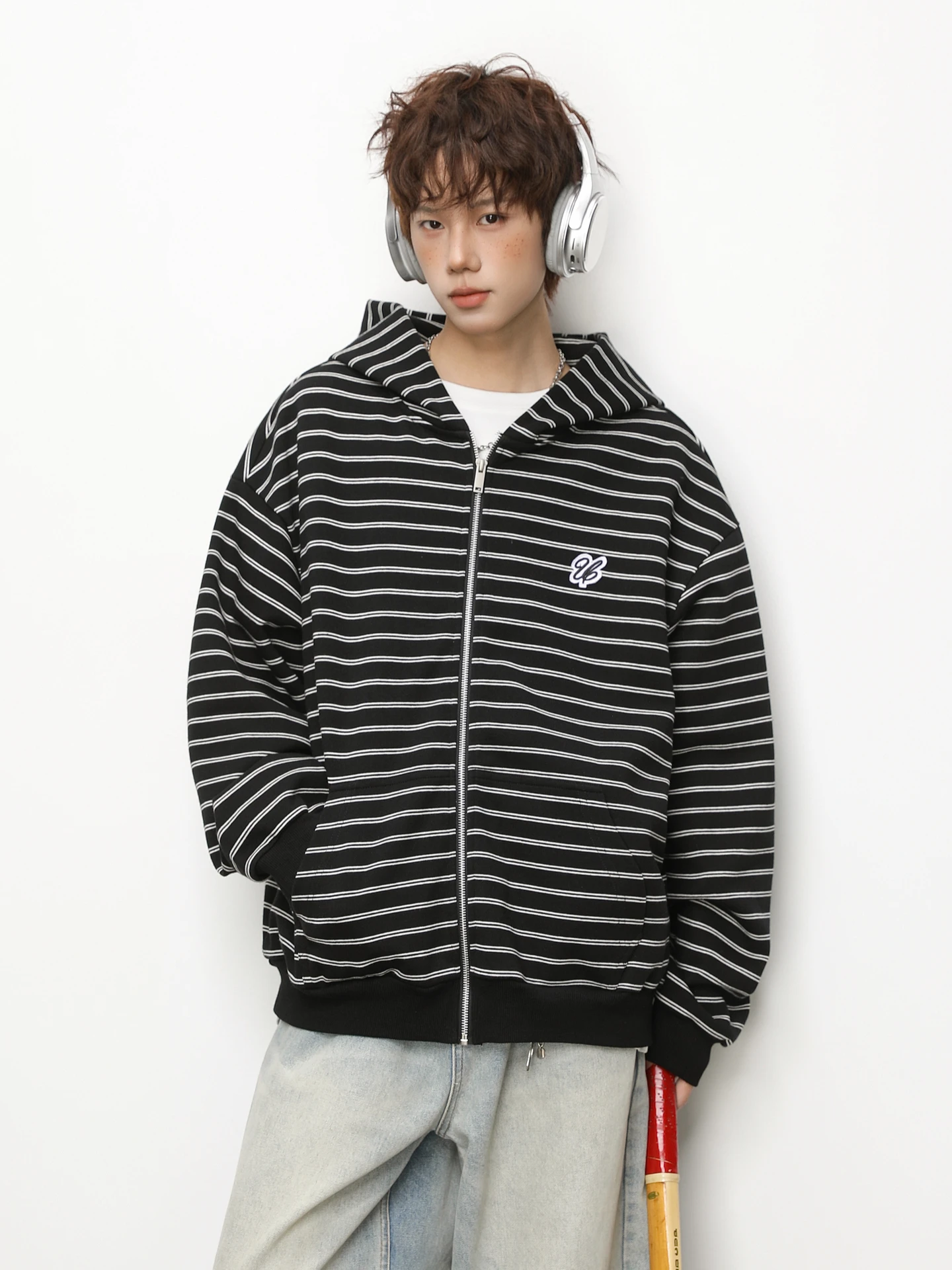 

Открытый кардиган в полоску в американском стиле ретро, толстовка с капюшоном, свободное джемтовое пальто для мужчин и женщин, пар, молодежный весенний хлопок, полиэстер