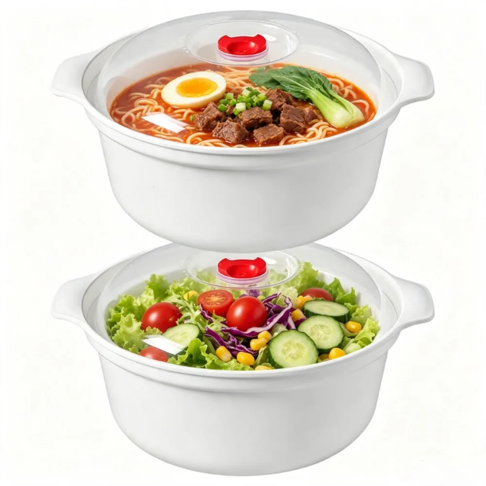 4Pcs Microwave Safe Food Storage Containers with Lids Round Soup Bowls BPA Free PP5 Salad Ramen Noodle Bowl Dishwasher Safe
