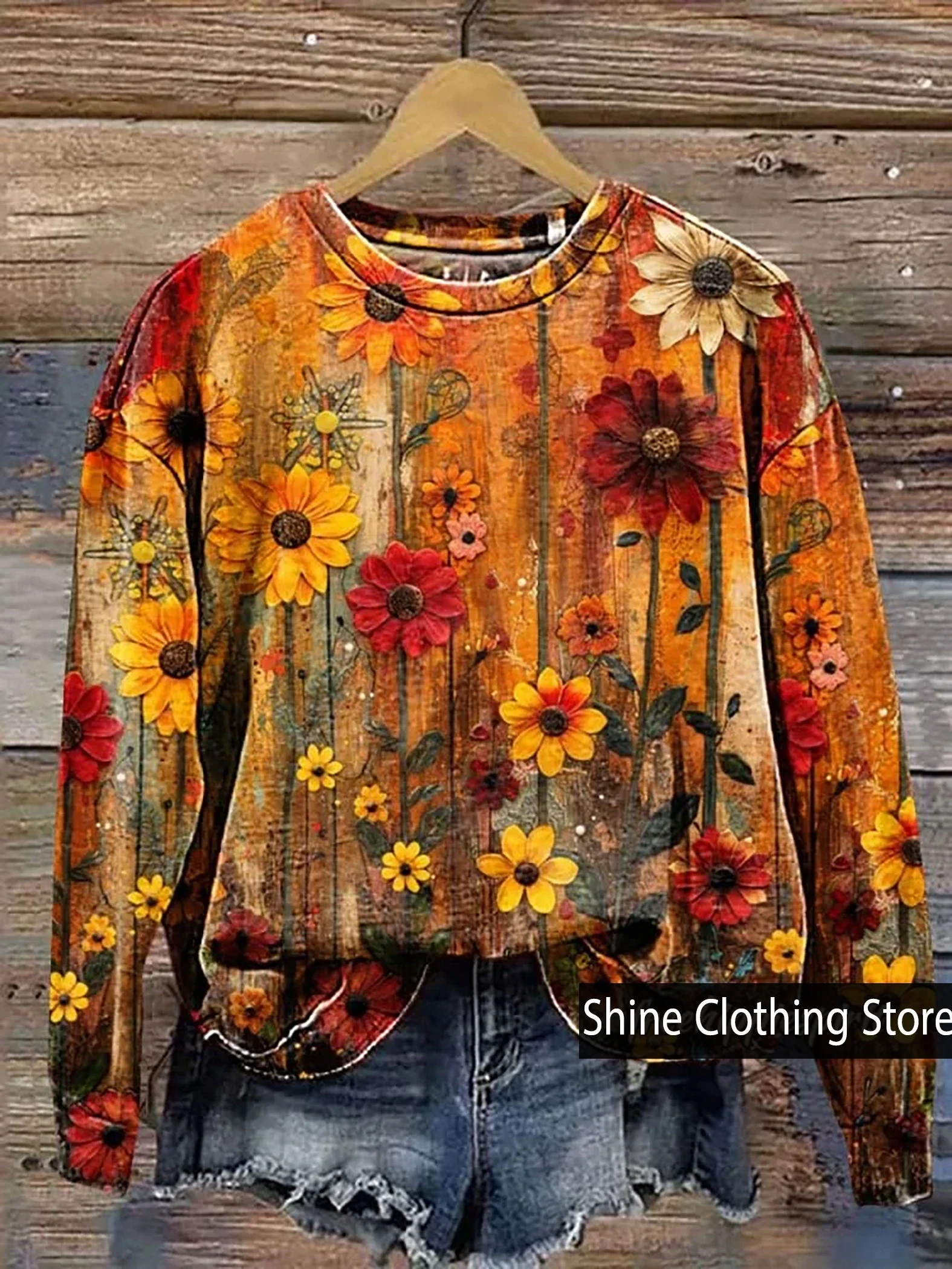 New Arrivals Women's Retro Floral Art Print Casual  Sweatshirt 3D Print O- Neck Fashion T-Shirt Size S to 5XL