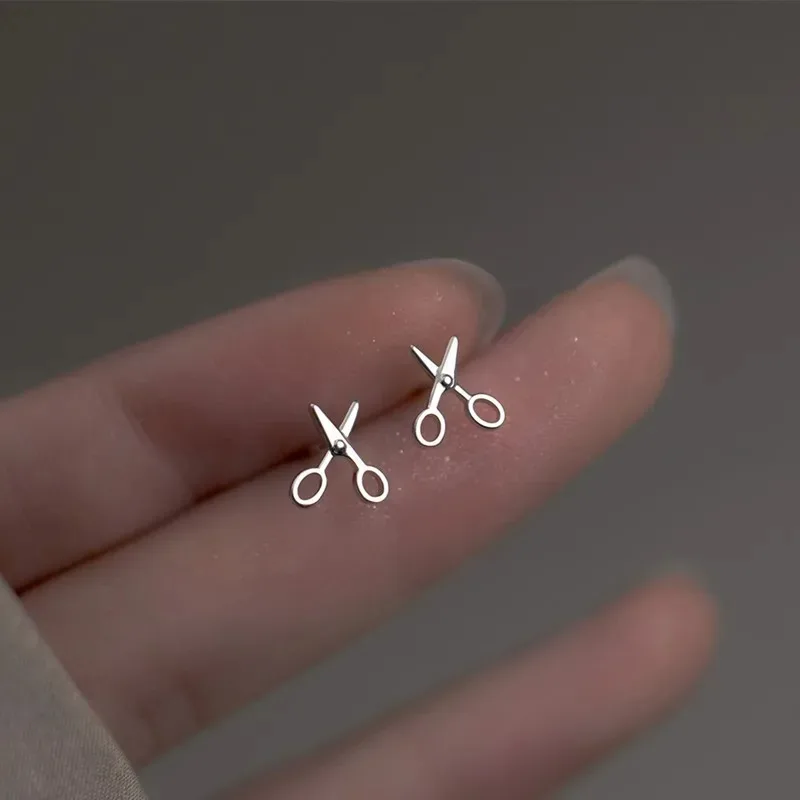 

S925 Creative Mini Scissors Stud Lovely Earrings for Women Girl Cute Simple Jewelry Hippop Style