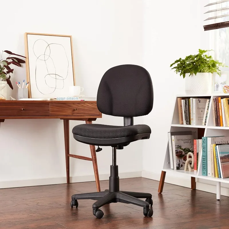 Sculptured Office Task Chair with Thick Padded Seat and Built-in Lumbar Support, Black