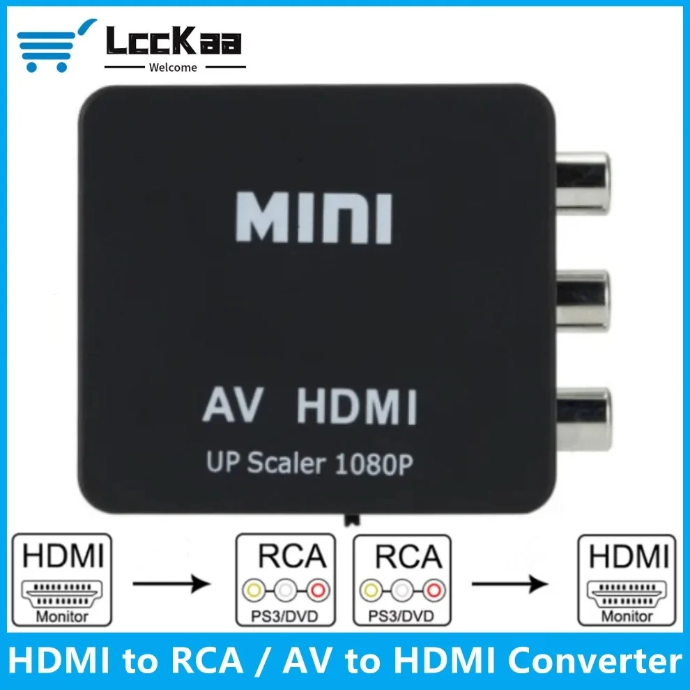 LccKaa 1080P AV to HDMI Converter Box HDMI-compatible to AV RCA CVSB L/R Composite Video AV Converter Adapter for TV VHS VCR DVD