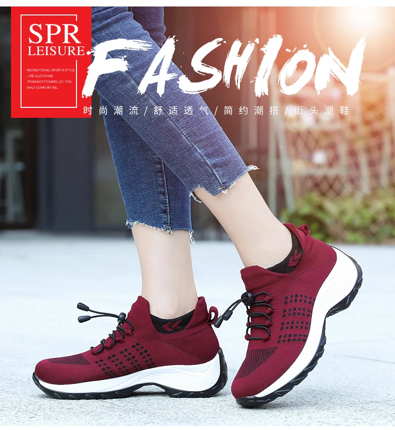 Damen-Laufschuhe, modische Fly-Weaving-Socken-Sneaker, atmungsaktive, bequeme Pflegeschuhe, lässige Plateau-Loafer, rutschfest – Detail 2
