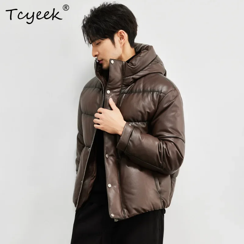 Tcyeek Genuine Leather Down Jacket 90% Goose Down Coat Mens Clothing Winter Jackets Hooded Sheepskin Coats Jaqueta De Couro