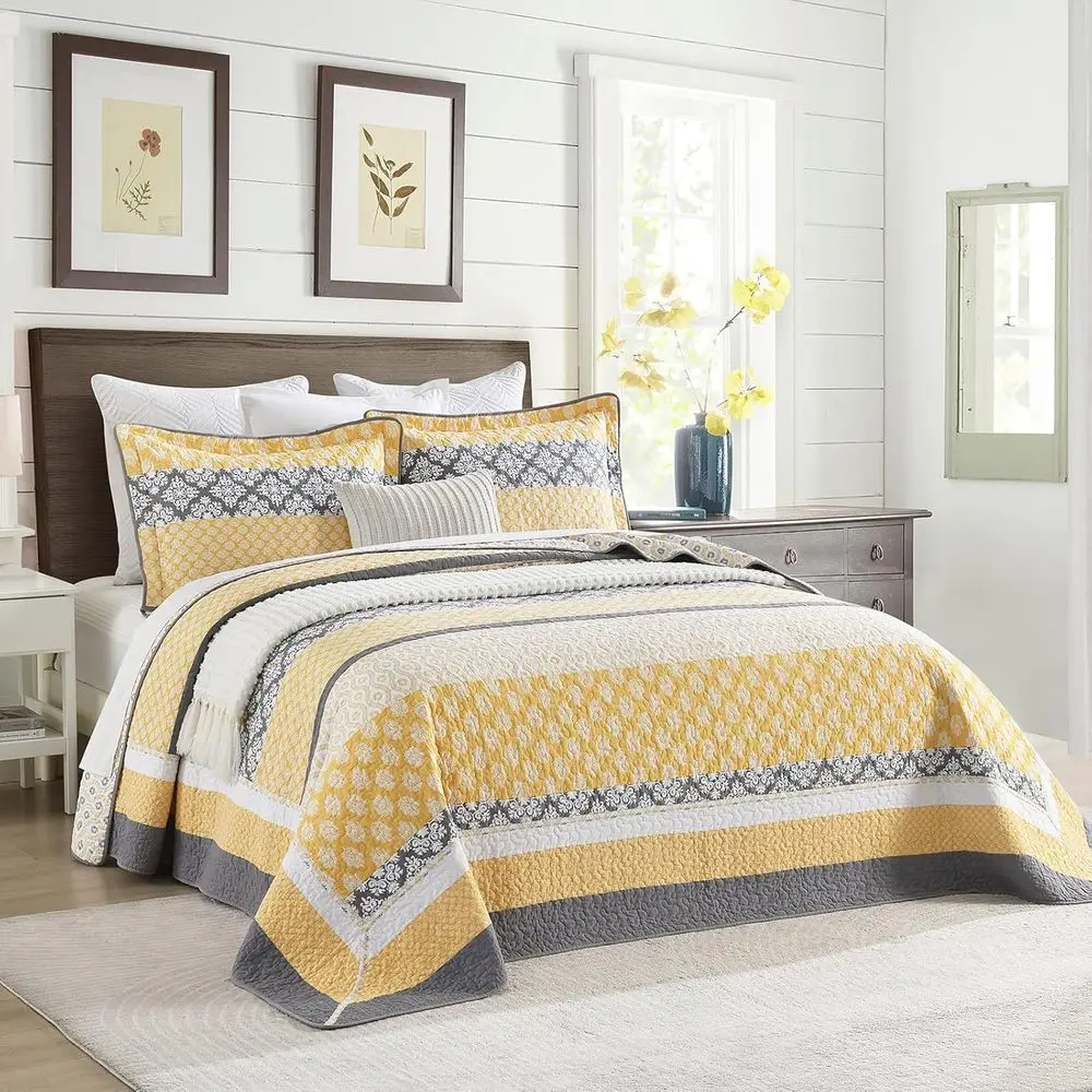 

100% Cotton 102"x120" Oversized Queen Bedspread, Queen Size Quilted Bedspread Coverlet Extra Large Quilt Set, loral armhouse XL