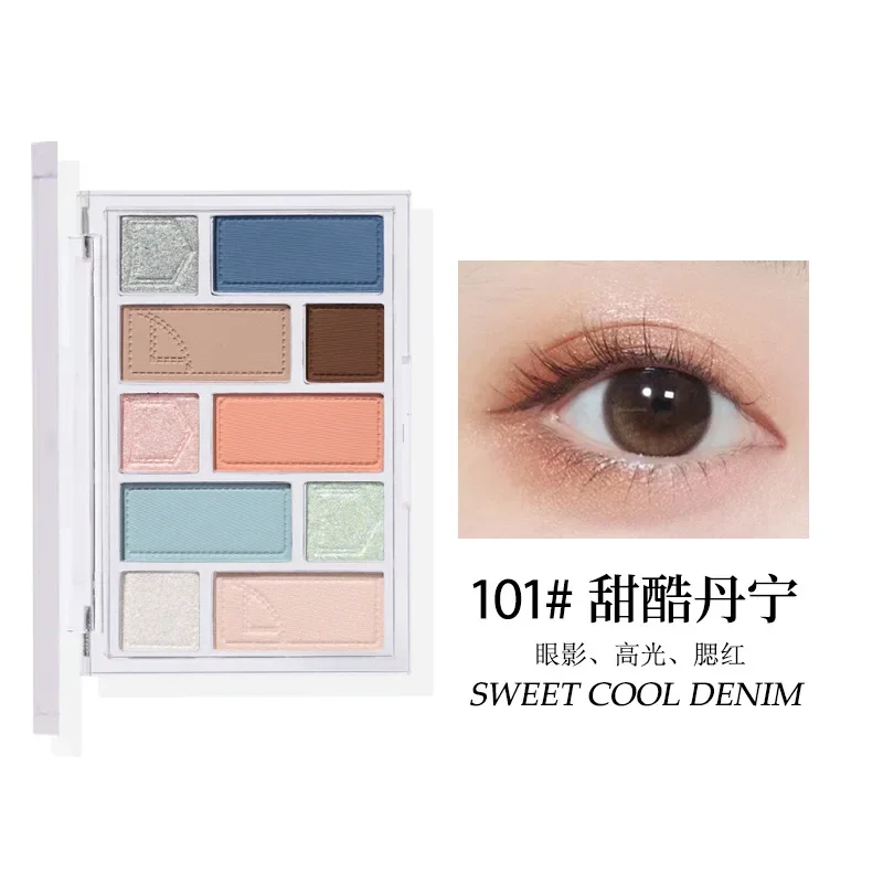 Biya 10 Farben lässig Denim Lidschatten Palette Perl glanz matt fein Glitter Highlight erröten Lidschatten All-in-One-Palette