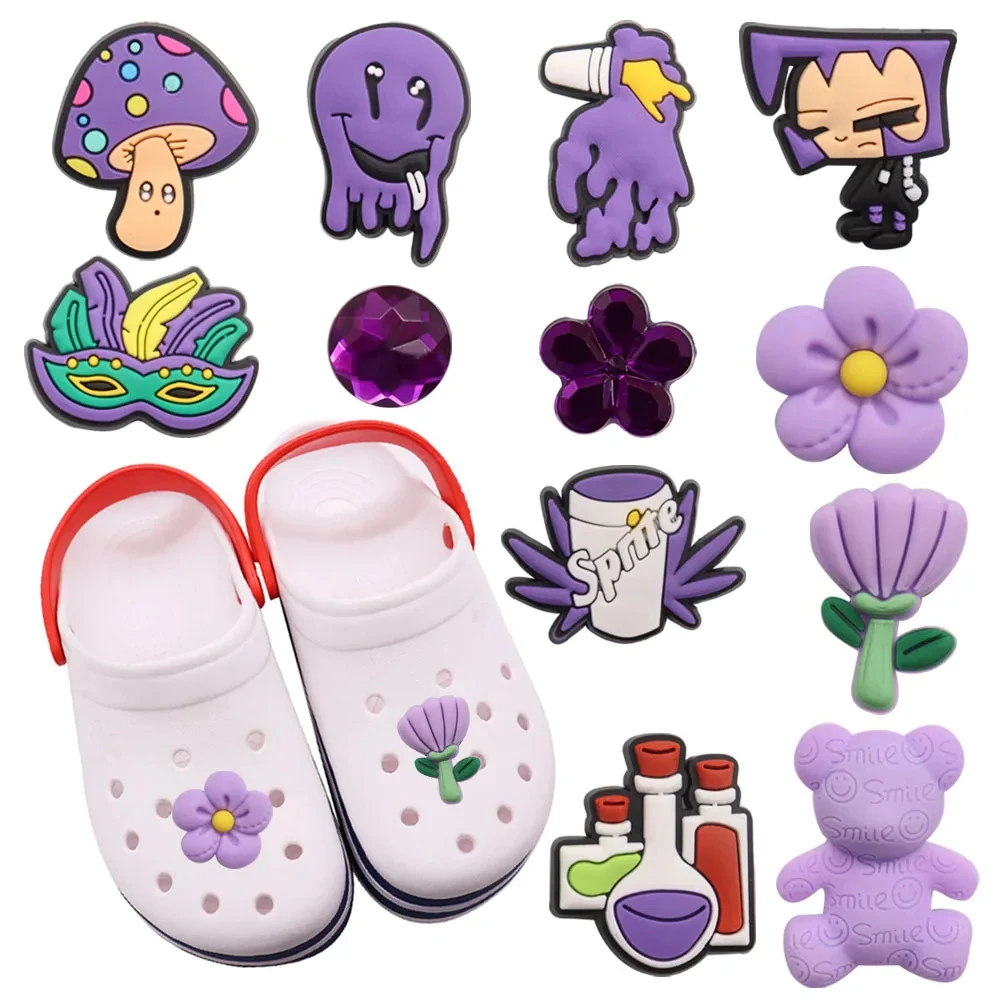 High Quality 1-12pcs PVC Flowers Mushroom Shoes Accessories Bear Garden Shoe Decorations Fit Purple Charms