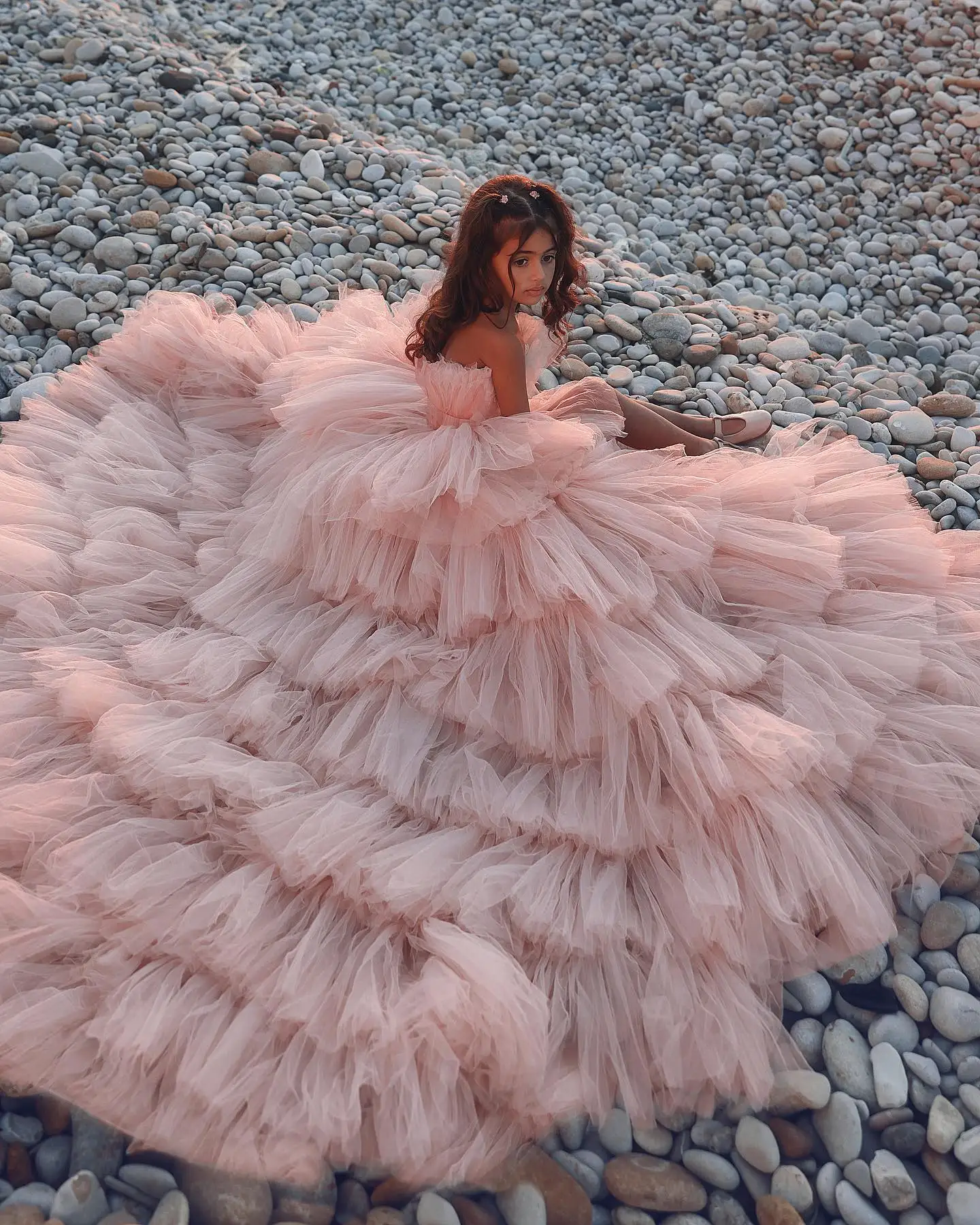 Vestidos de flores rosa Extra hinchados para niña, vestidos de cumpleaños para niños, vestidos de Primera Comunión para invitados de boda