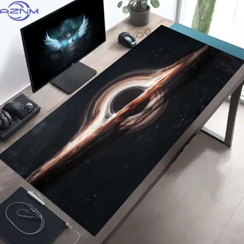 Purple Black Hole Galaxy Large Gaming Mouse Pad, Outer Space Nebula Starry Sky Non‑Slip Extended Keyboard Desk Mat