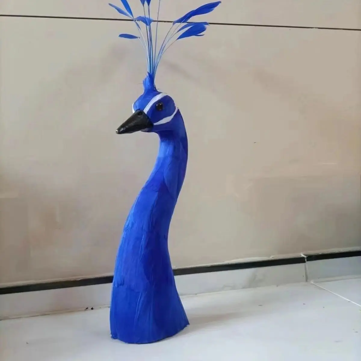 

blue simulation foam and feather peacock head model home decoration gift about 35cm