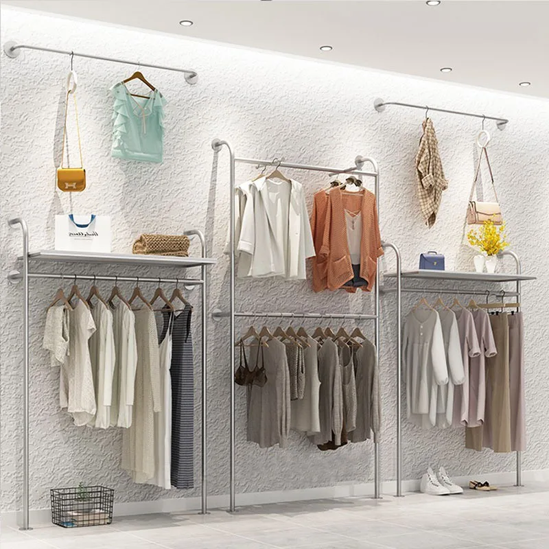 

Light luxury wrought iron clothing store display rack Wall-mounted double-layer combination hanging clothes rack Display rack
