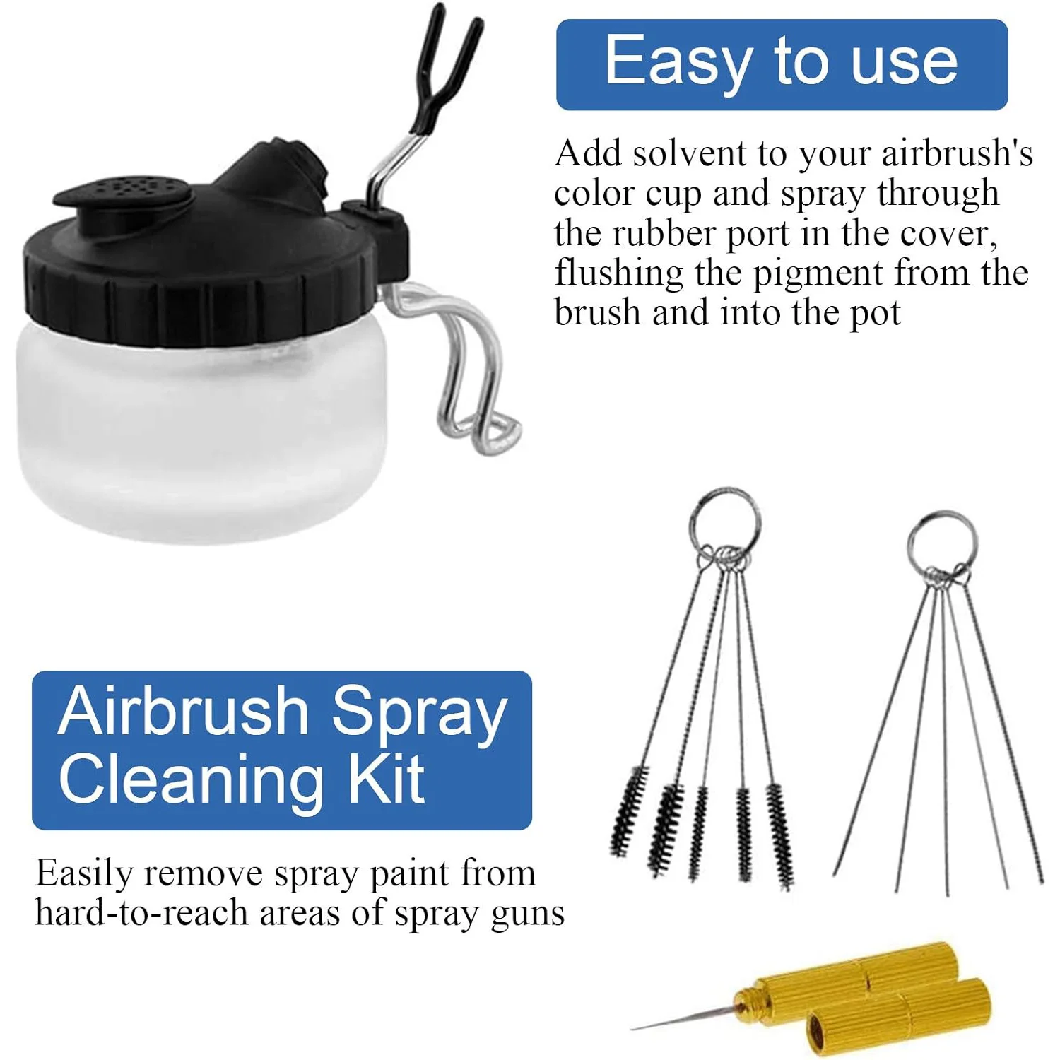 Spray Gun 4 Pieces Spray Gun Cleaning Kit-Glass Cleaning Tank with Bracket, 5 Pieces Cleaning Needles, 5 Pieces Cleaning Brushes