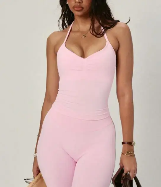

Women's Top Summer New Fashionable Spicy Girl Sexy Style Low Cut V-Neck Sports Yoga Tight Fitting Backless Hanging Neck Top