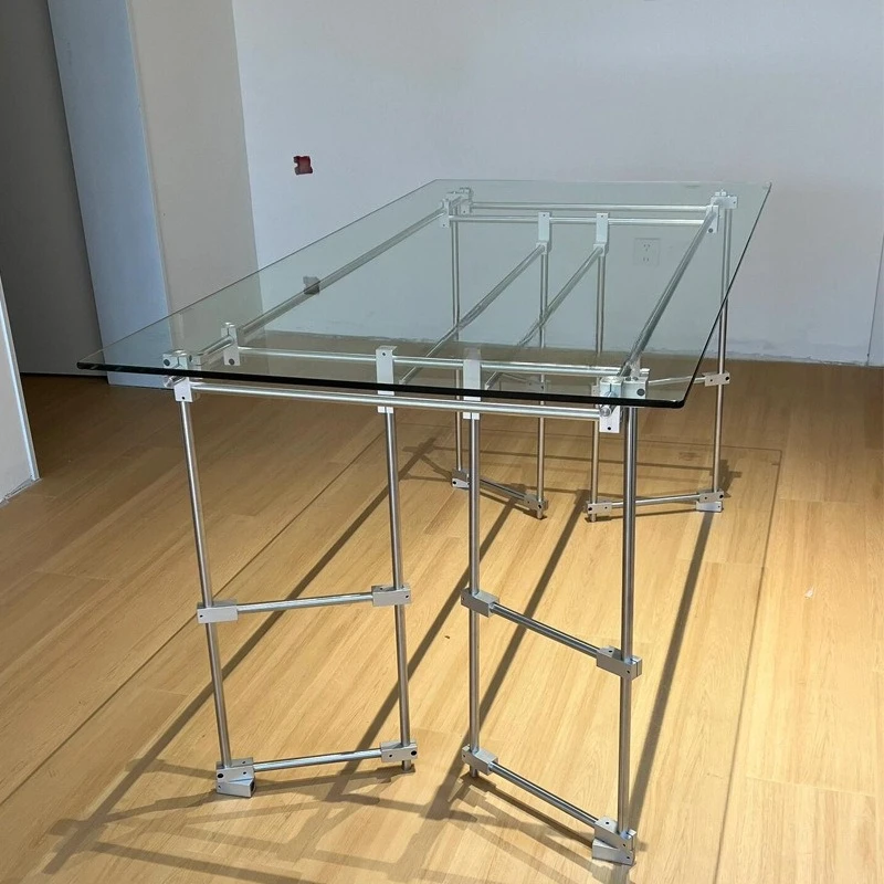 Stainless steel optical axis dining table glass table household desk simple designer creative desk workbench