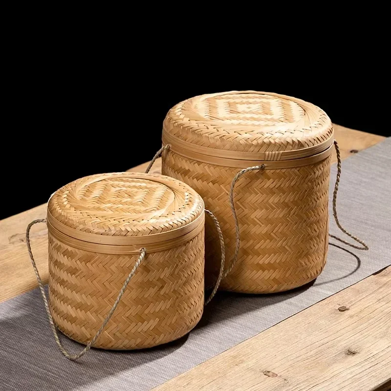 

Bamboo Tea Basket for Tea Leaves, Pu-erh Tea Cake Holder, Storage Box for Ceremony, Bamboo Packaging Bin