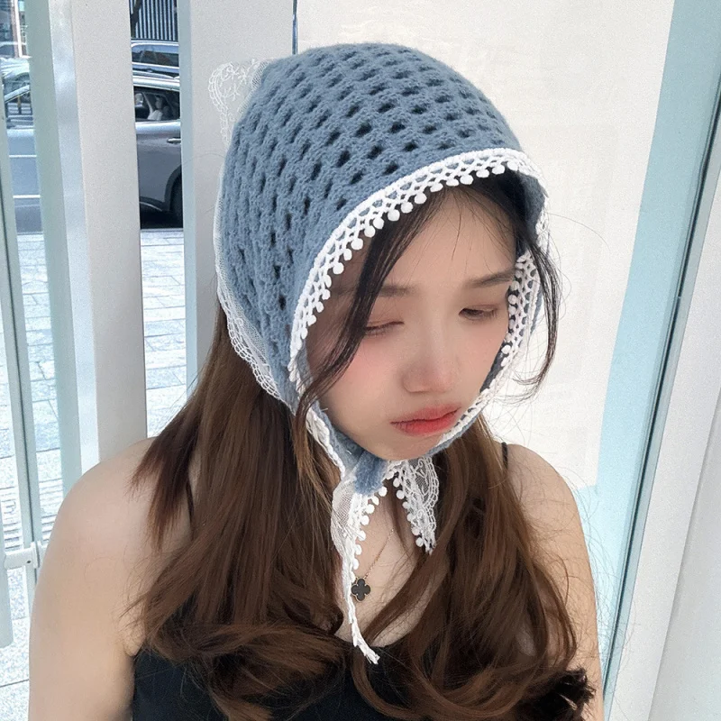 

Lace sweet and artistic knitted wool scarf, hollow princess fairy style travel photo headscarf, warm neck scarf